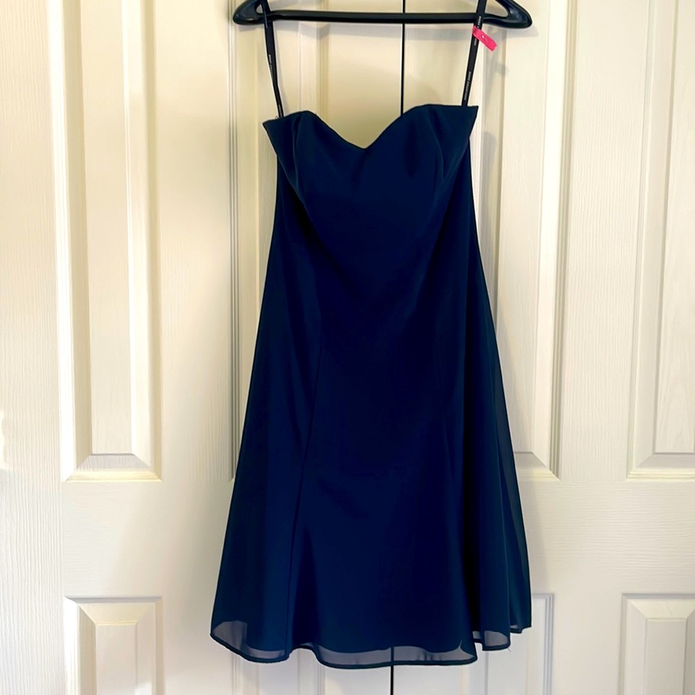 Navy Strapless Chiffon Bridesmaid/ Prom Dress